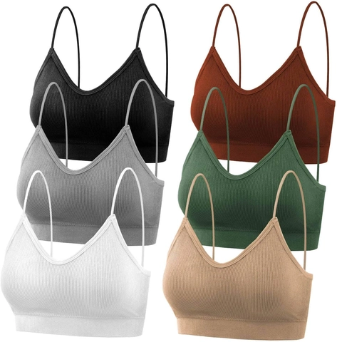 Damen Geripptes V-Ausschnitt Nahtloses Bralette Polyester Baumwolle Cami Bra Kabellos Abnehmbare Polster Freizeit Tank Top Mehrfarbig