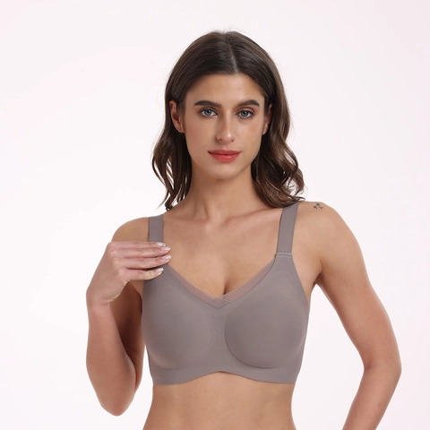 Sujetador sin Costuras ni Aros para Mujer Talla Grande Cómodo Escote en V Malla Lencería Tirantes Anchos Soporte Bralette