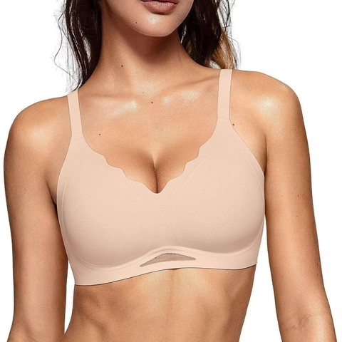 Women Seamless Wireless Bra Scalloped Edge Breathable Push Up Bra Comfort Lift Support Bra Full Coverage Bralette