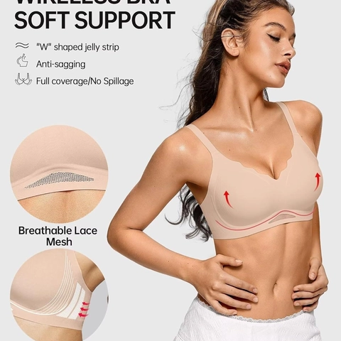 Women Seamless Wireless Bra Scalloped Edge Breathable Push Up Bra Comfort Lift Support Bra Full Coverage Bralette