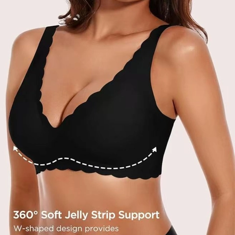Dames Naadloze Beha Met V-hals Schulprand Geleistrip Zachte Ondersteuning Verstelbare Bandjes Push Up Comfortabele Bralette