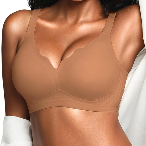 Sujetador de Gelatina Sin Costuras para Mujer Sujetador de Soporte Sin Aros Borde Festoneado Cómodo Transpirable Push Up Invisible