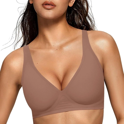 Sujetador Sin Costuras Cuello En V Profundo Sin Aros Para Mujer Transpirable Push Up Cómodo T-Shirt Sujetador Con Tirantes Ajustables