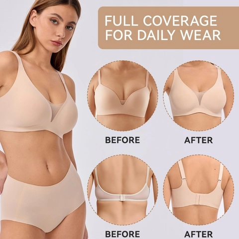 Women Seamless Deep V Bra Mesh Detail Wide Strap Soft Support Wireless Comfort Gathering Everyday Lingerie Bralette Top