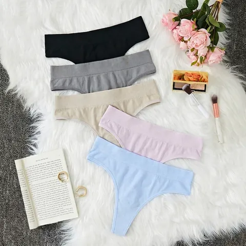 Dames Naadloze Geribbelde Strings Set Meerkleurig Katoenen Kruis Ademend Nylon Sport T-Back Slipjes Comfort Ondergoed