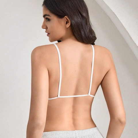 Französischer Stil Dreieck Cup Bralette Gerippter Nahtloser BH Tiefer Rücken Feste Dünne Träger Damen Unterwäsche