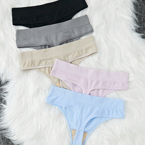 Dames Naadloze Geribbelde Strings Set Meerkleurig Katoenen Kruis Ademend Nylon Sport T-Back Slipjes Comfort Ondergoed