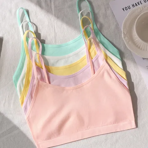 Confezione Multipack Reggiseno a Canotta Senza Cuciture con Spalline Sottili per Ragazze Adolescenti Bralette in Maglia a Costine Traspirante per Sviluppo