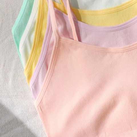 Confezione Multipack Reggiseno a Canotta Senza Cuciture con Spalline Sottili per Ragazze Adolescenti Bralette in Maglia a Costine Traspirante per Sviluppo