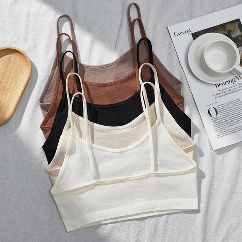 Mädchen Trainings BH Rippenstrick Nahtlos Camisole Schmale Schultergurte Teenager Atmungsaktiv Drahtlos Dünne Weste Bralette Für Jugendliche