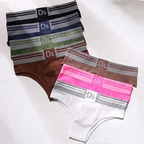 Bragas Deportivas Sin Costuras para Mujer Slips de Nylon de Cintura Baja Con Cintura con Letras a Rayas de Contraste Ropa Interior Suave y Transpirable