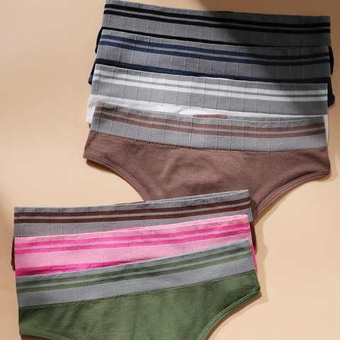 Bragas Deportivas Sin Costuras para Mujer Slips de Nylon de Cintura Baja Con Cintura con Letras a Rayas de Contraste Ropa Interior Suave y Transpirable