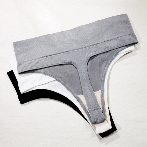 String Femme Sexy sans Couture Mélange Nylon Coton Respirant Sportif Taille Basse avec Impression de Lettres Culottes