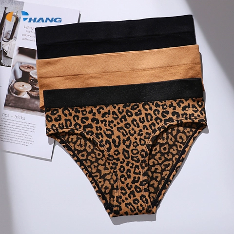 Ropa Interior Sin Costuras con Estampado de Leopardo para Mujer Cintura Baja Transpirable Bragas de Nilón Spandex Color Negro Jengibre