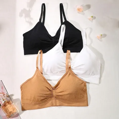 Damen Nahtloser Kabelloser Bralette Dünner Atmungsaktiver Komfortabler BH Mit Verstellbaren Trägern V-Ausschnitt Gerafft Schlaf Yoga Top