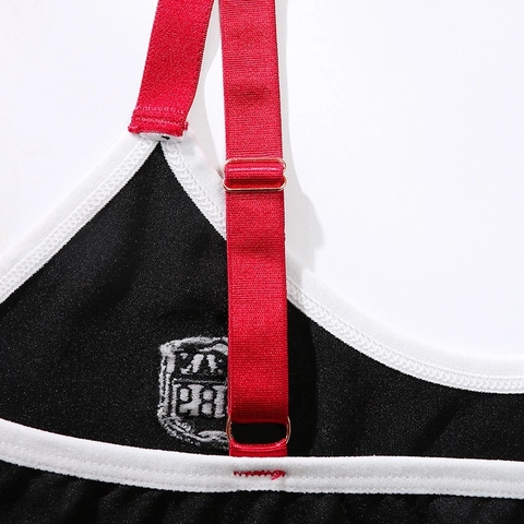 Set Reggiseno Sportivo Senza Cuciture E Perizoma Donna Push Up Senza Ferretto Yoga Fitness Intimo Lettere Color Block