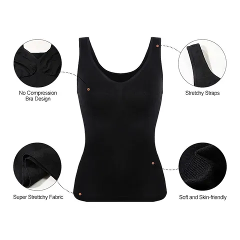 Women Seamless Shapewear Vest Slimming Tummy Control Cami Shaper Built-in Bra Pad Padded Tank Top Ribbed Waist Cincher Underwear