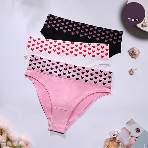 Slips Sin Costuras Para Mujer De Cintura Media Patrón De Corazón Poliamida Transpirable Rosa Negro Y Blanco Ropa Interior San Valentín