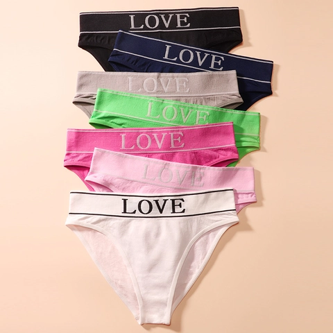 Culottes Sportives Sans Couture pour Femmes Ensemble Multicolore Slips Nylon Élasthanne Taille Élastique Lettre LOVE Respirant