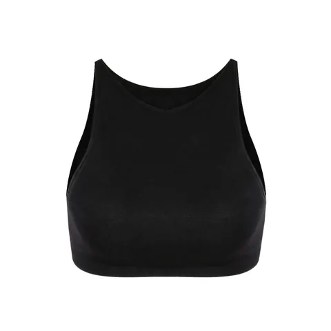 Women Seamless Sports Bra High Neck Knitted Crop Top Racerback Supportive Gym Yoga Running Tank Top Solid Color Workout Vest