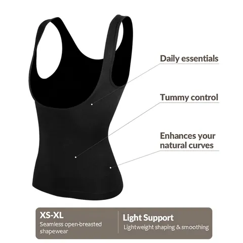 Women Seamless Shapewear Tank Top Tummy Control U-Neck Bust Support Slimming Camisole Knitted Nylon Underwear Body Shaper