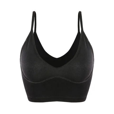Damen Nahtlos Sport-BH Dünne Träger V-Ausschnitt Push-up Fitness Yoga Tanktop Gepolstert Sportbekleidung Unterwäsche