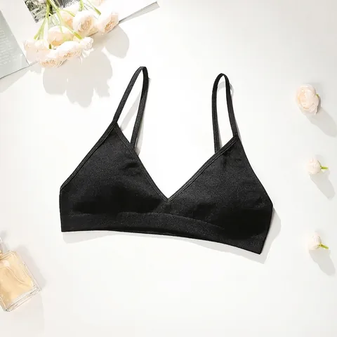 Sexy V Neck Triangle Cup Wireless Bra Bralette Thin Strap Ribbed Underband Comfortable Seamless Lingerie For Women