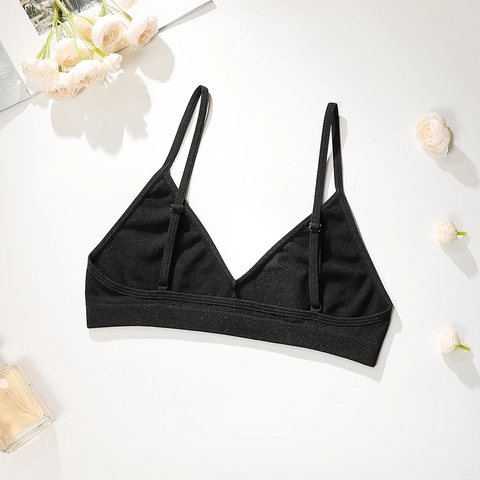 Sexy V Neck Triangle Cup Wireless Bra Bralette Thin Strap Ribbed Underband Comfortable Seamless Lingerie For Women