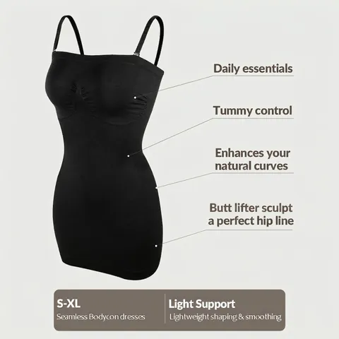 Abito Modellante Senza Cuciture da Donna Controllo Addominale Spalline Regolabili Aderente Elasticizzato Mini Abito Bodycon per Uso Quotidiano