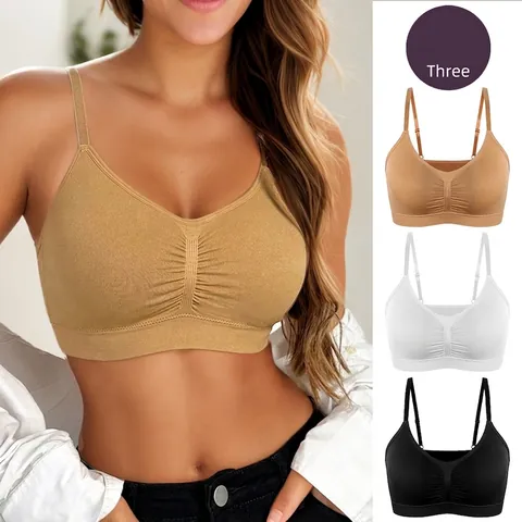 Sujetador Deportivo Sin Costuras Ni Aros Para Mujer Tirantes Ajustables Bralette Fino Transpirable Ropa Interior De Yoga Diaria Negro Blanco Nude