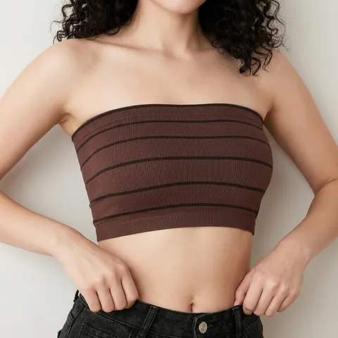 Top a Tubo Senza Spalline da Donna Senza Cuciture a Costine a Strisce Bandeau Bra Slim Fit Corto Maglia Tank Top Casual Quotidiano