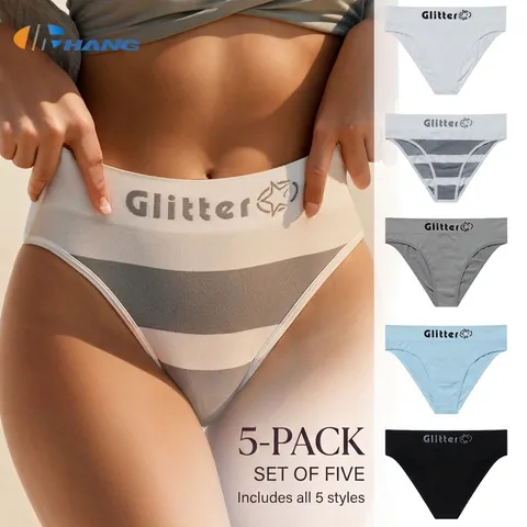 Bragas Sin Costuras De Cintura Baja Para Mujer Ropa Interior De Nailon Transpirable Conjunto Multicolor Slips Rayados Lisos Lencería De Punto