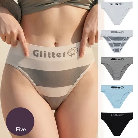 Women Seamless Low Waist Panties Breathable Nylon Underwear Multicolor Variety Set Striped Solid Briefs Comfort Knitted Lingerie
