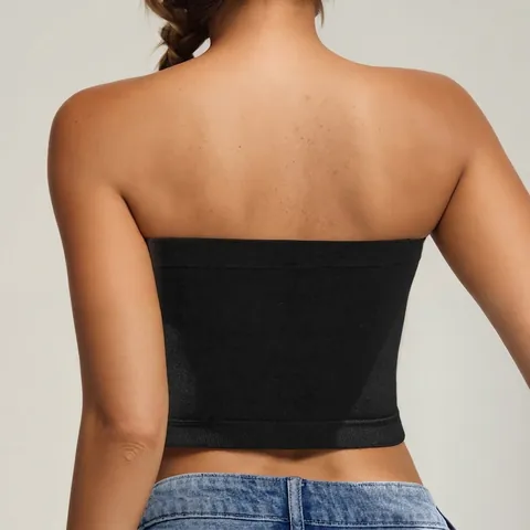 Ensemble Soutien Gorge Bandeau Sans Bretelles Femme Sans Couture Top Tube Nylon Invisible Avec Coussinets Amovibles