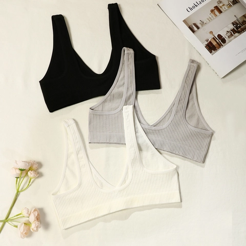Nahtloser Gerippter Sport BH Für Mädchen Französisch Tiefer V Ausschnitt Drahtloses Bralette Yoga Schlaf Unterwäsche Top