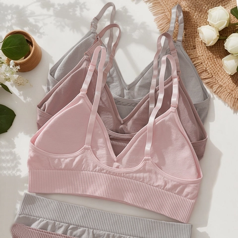 Damen Japanisch Süß Mädchen Drahtlos BH Und Unterhose Set Nahtlos Gepolstert Atmungsaktiv Nylon Lingerie Set