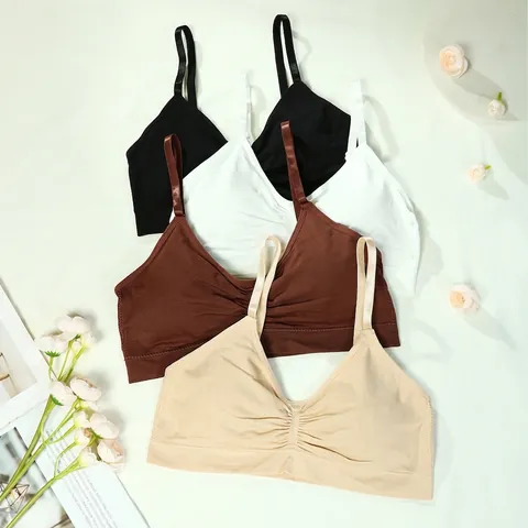 Damen Nahtloser Plus-Size-Yoga-BH Kabelloser Geraffter Sportunterwäsche Verstellbare Spaghettiträger Dünnes Bralette Tank Top
