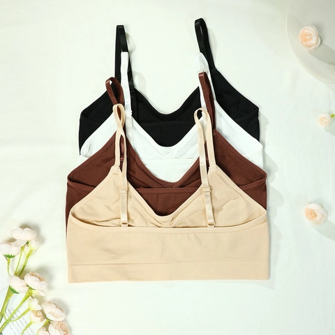 Damen Nahtloser Plus-Size-Yoga-BH Kabelloser Geraffter Sportunterwäsche Verstellbare Spaghettiträger Dünnes Bralette Tank Top