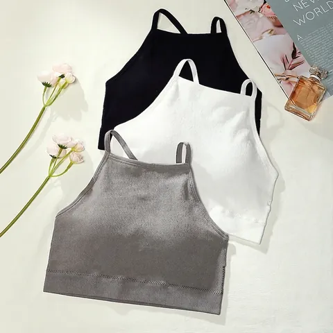Damen Mädchen Rippen Unterhemd Drahtlos Sport-BH Mit Herausnehmbaren Polstern Überkreuzter Rücken Nahtloses Cami Tank Top