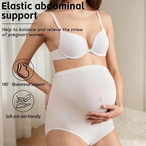Ropa Interior de Maternidad sin Costuras de Cintura Alta Soporte Abdominal Bragas de Embarazo Transpirables de Punto Suave