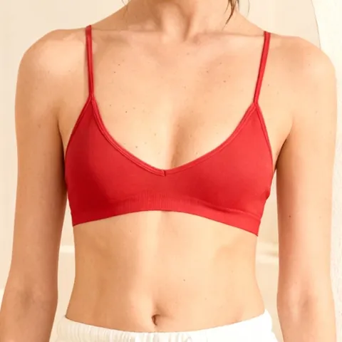 Reggiseno Senza Cuciture da Donna Senza Ferretto Bralette a Costine Spallina Sottile Scollo a V Intimo Notte Minimalista Traspirante