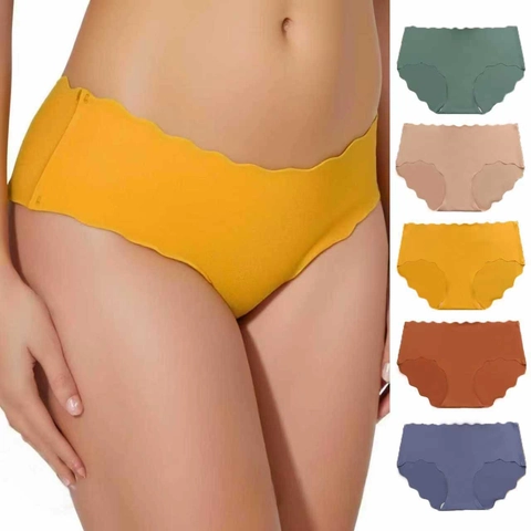 Culottes en Soie Glacée Sans Couture pour Femmes Bord Ondulé Respirant Séchage Rapide Taille Moyenne Slips Lingerie Douce Sous-vêtements Quotidiens Confortables