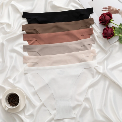 Braguitas de Seda de Hielo Sin Costuras para Mujer Calzoncillos de Cintura Baja Acanalados Ropa Interior Invisible Algodón