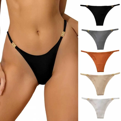 Women Seamless Ice Silk Thong Underwear Sexy Leopard Zebra Animal Print Panties With Gold Metal Ring Detail T-Back G-String
