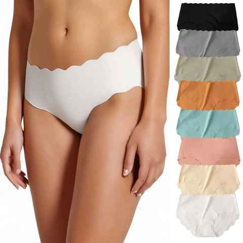 Women's Seamless Scalloped Edge Ice Silk Panties Low Waist Breathable Quick Dry Solid Color Soft Underwear For Yoga Sport