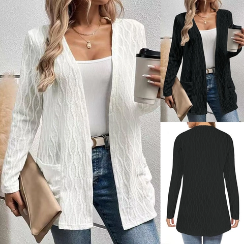 Damen Casual Einfarbig Langarm Offene Front Gestrickte Strickjacke Plus Size Elegante Oberbekleidung