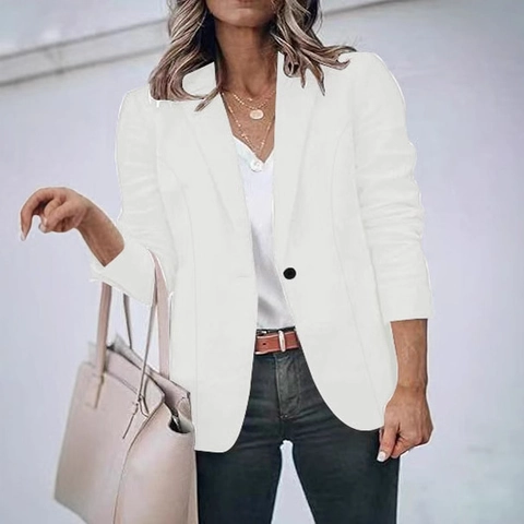 Women Casual Solid Color Blazer Notched Lapel One Button Long Sleeve Office Top Suit Jacket Professional Outerwear