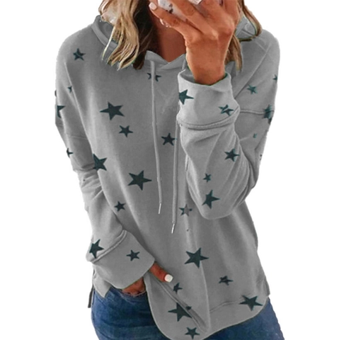 Damen Casual Lockerer Hoodie Sterne Druck Langarm Kordelzug Pullover Sweatshirt Für Herbst Winter Alltag Top