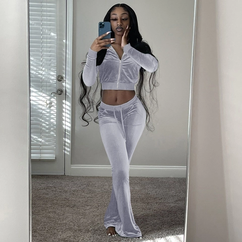 Ensemble Sportif Décontracté Haut Et Bas pour Femme Couleur Unie Polyester Mélange Cachemire Cardigan Manches Longues Pantalon Évasé