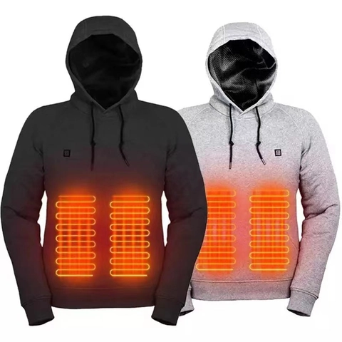 Felpa con Cappuccio Riscaldata USB da Uomo Riscaldamento Elettrico Intelligente Pile Tinta Unita Maglia Invernale Calda Abbigliamento Outdoor Casual Poliestere
